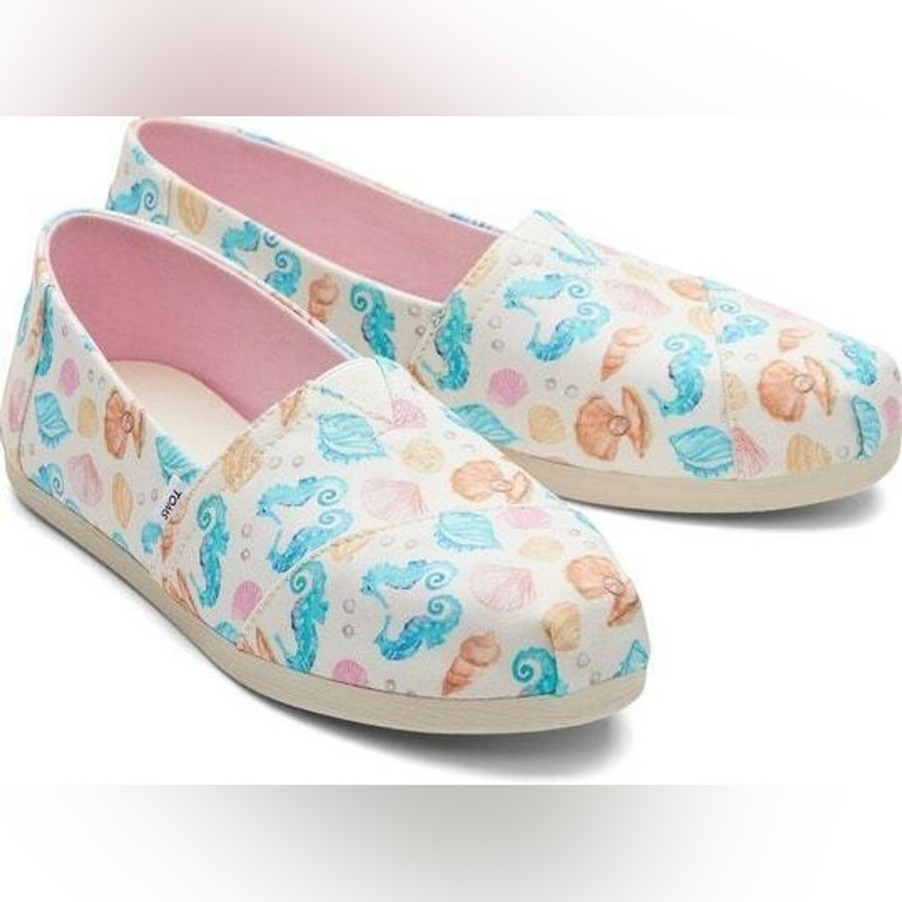TOMS Women's Alpargata Natural Seashell Print Slip Ons - Picture 3 of 12